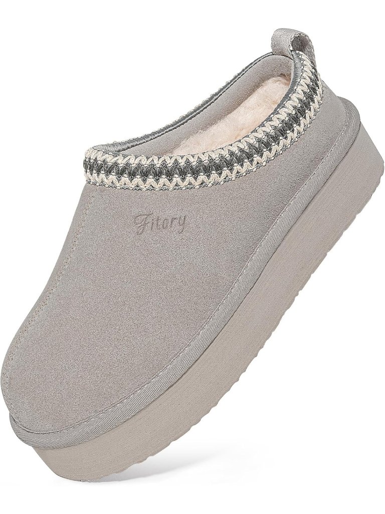 Women's Ash Grey Suede Flat Short Mini Boot Fur Fleece Comfort Slippers